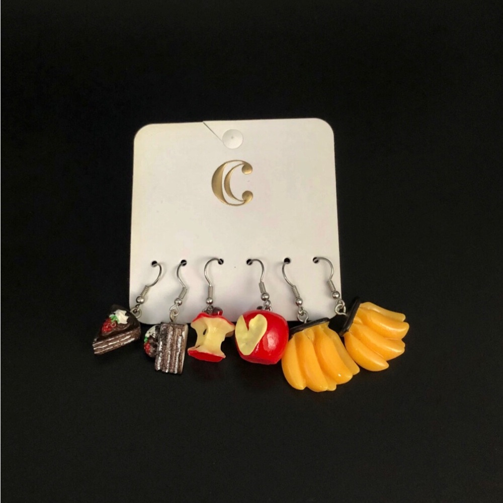 Charming Charlie fruit resin 3 pack set earrings jewelry apple banana
